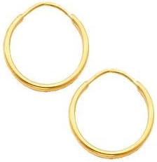 14K Yellow Gold High Polished Endless Hoop Earrings Infant and Little Kids - 1.0mm Thick x 12mm Diameter