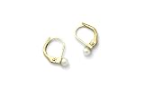 14kt gold 3mm cultured pearl earring leverback.