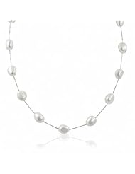14k 9-10mm white baroque freshwater cultured pearl station necklace, 17"