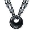 .925 Silver, Onyx, Rutilated Quartz & Pearl Necklace- 19 + 2 IN