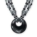 .925 Silver, Onyx, Rutilated Quartz & Pearl Necklace- 19 + 2 IN