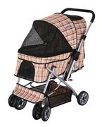 Pink Plaid Flexible Handle Pet Stroller