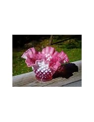 Single Detail Page Misc: Fenton Vintage Hobnail Pink Cranberry Opalescent Vase Bowl Scalloped