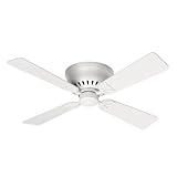 Hunter 20816 Low Profile Ceiling Fan 42-Inch White With 4 White/Bleached Oak Blades
