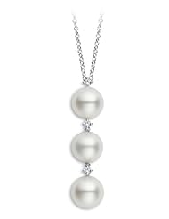 PremiumPearl 7-8.5mm AAA Japanese White Akoya Pearl Pendant 14k Gold & Diamonds