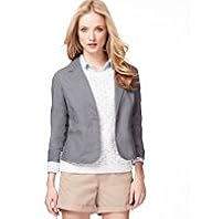 Indigo Collection Linen Blend Welt Pockets Blazer
