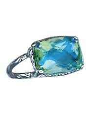Lori Bonn Sterling Silver "Moxie Collection" Calypso Quartz Cushion Cut Ring Size 8