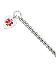 Sterling Silver Engraveable Enameled Heart Medical ID Bracelet
