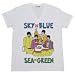 POP Tシャツ 歌詞の一節をサンプリング   ビートルズ イエローサブマリン モチーフ デザイン VネックTシャツ SKY OF BLUE SEA OF GREEN