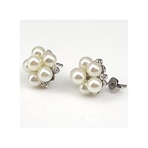 【クリックで詳細表示】Pパール＆ラインストーンエレガントピアス チタンポスト p-6