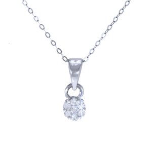 14k White Gold, Diamond Flower Cluster Pendant w/ Chain (0.25 ctw)