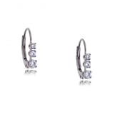 14K White Gold Three Stone Leverback Earring w Diamonds
