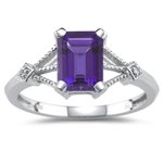 0.01 Cts Diamond & 0.00 Amethyst Ring in 14K White Gold