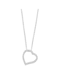 Floating Heart Valentines Necklace Pave Cubic Zirconia Sterling Silver