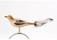 Walpert Matte Two Tone Bronze Glass Bird Clip w/Brown Glitter Feather Ornament