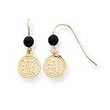 14k Gold Asian Symbol with Onyx Bead Wire Earrings
