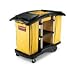 Rubbermaid Full Size Housekeeping Service Cart with Zippered Yellow Vinyl Bags, 2 Shelves, Black, 44" Height, 51-3/4" Length x 22" Width