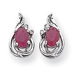 14k White Gold Diamond and Ruby Birthstone Earrings