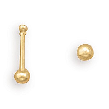 14 Karat Gold Plated 2mm Bead Nose Stud. Nose studs are sold in pairs.