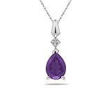 Pear Shaped Amethyst & Diamond Pendant in White Gold