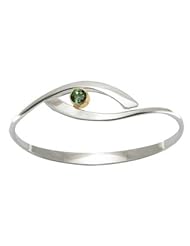 Ed Levin, Sensational Swing Bracelet, Emerald Topaz, .925 Sterling Silver & 14K Gold, Sizes S - L, Expandable