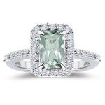 0.40 Cts Diamond & 1.24 Cts Green Amethyst Ring in 14K White Gold