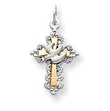 Sterling Silver & Vermeil Cross w/Dove Charm with 20 Inch Sterling Silver Chain