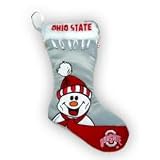 OHIO STATE BUCKEYES Team Logo Soft Velvet SNOWMAN CHRISTMAS STOCKING with Bells (16 tall)