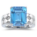 0.08 Ct Diamond & 7.72 Cts Swiss Blue Topaz Ring in 14K White Gold