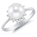 7mm Cultured Pearl and Diamond Crown Ring, 14K White Gold