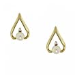 New 14KT Yellow Gold White Pearl Diamond Earrings Studs
