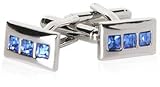 Elegant Silver Cufflinks with Inset Faux Blue Topaz Crystals with Presentation Box