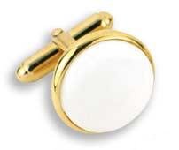 Cufflinks - Round Gold Setting with White Stone Center