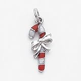Sterling Silver Rhod Enameled Candy Cane Charm
