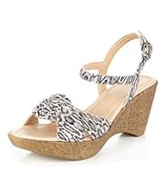 Leather Faux Snakeskin Print Twisted Front Wedge Sandals