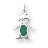 14k White Gold Emerald Boy Birthstone Charm