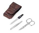 Pocket Manicure Set Decora Kroko in Brown Leather case. Made in Solingen, Germany