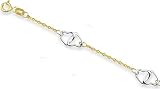 14k Two-Tone Double Locked Hearts Anklet - 10 Inch - JewelryWeb