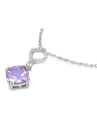 925 Sterling Silver Cushion Amethyst February Birthstone Pendant Necklace