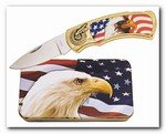 Eagle on Flag Knife in Metal Tin