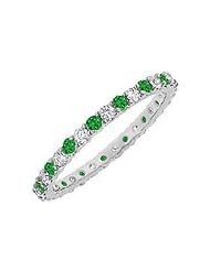 Emerald and Diamond Eternity Bangle : 14K White Gold - 10.00 CT TGW