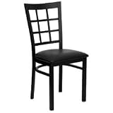 Black Window Back Metal Restaurant Dining Chair - Black Vinyl Seat [XU-DG6Q3BWIN-BLKV-GG]