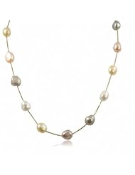 14k 9-10mm multi color baroque freshwater cultured pearl station necklace, 17"