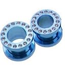 Neon Blue Titanium Cubic Zirconia (10 Gauge) Screw On Tunnel Plugs -Fashion Ea...