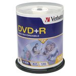 VERBATIM DVD+R MEDIA 8X 4.7GB 100-PK BRANDED SPINDLE (Retail)