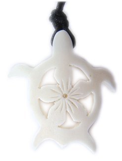 Hawaiian Honu Plumeria Flower Bone Pendant