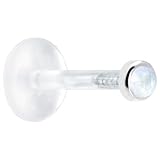 16 Gauge 3 8 Solid 14KT White Gold 2mm Genuine Rainbow Moonstone Bioplast Push in Labret