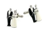 Silver plated and enamel Bride and Groom wedding or matrimonial cufflinks with presentation box. Made in the U.S.A