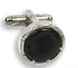 Cufflinks - Round Castle Setting with Black Stone Center