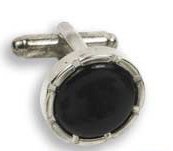 Cufflinks - Round Castle Setting with Black Stone Center